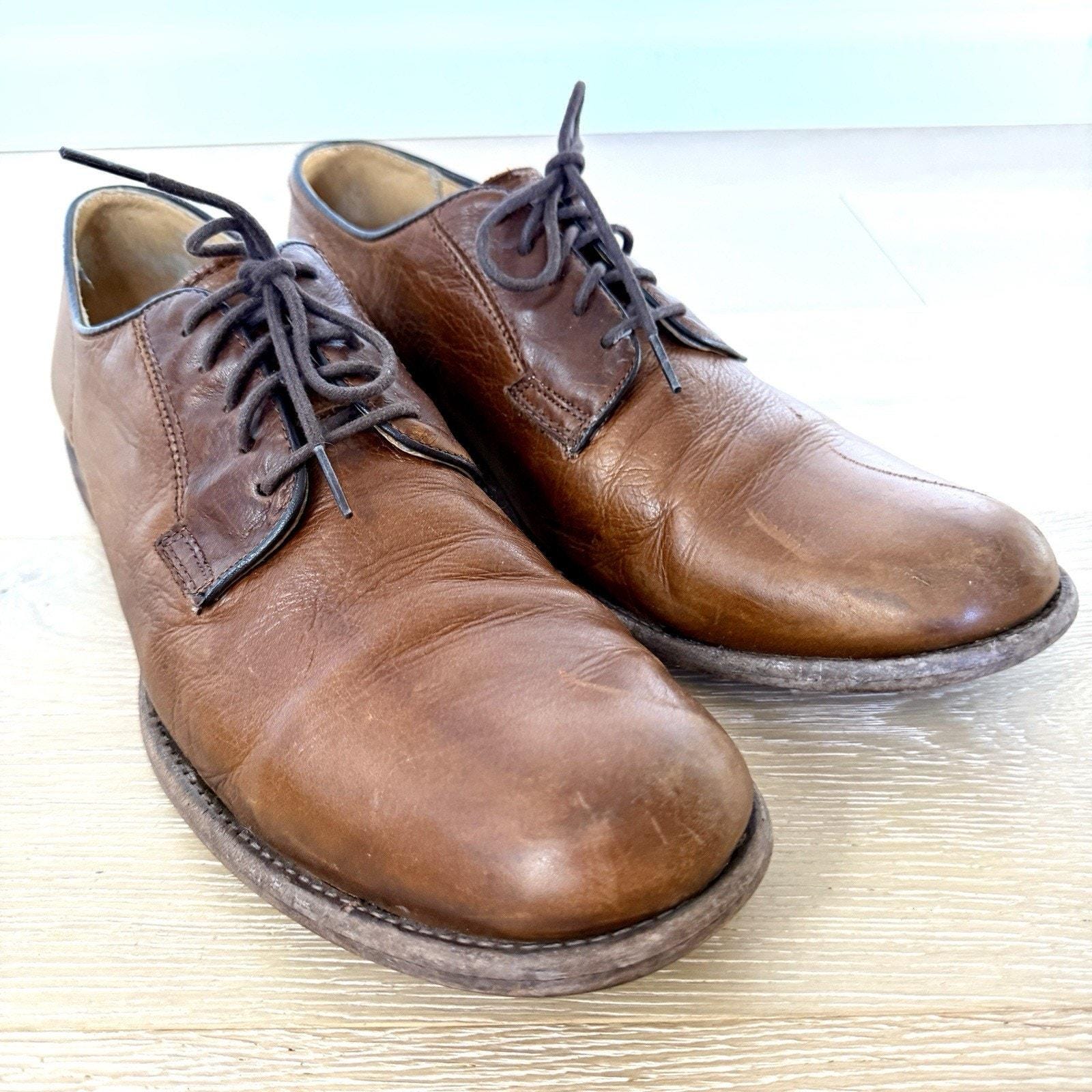Frye || Mixed Leather Wingtip Oxford Derby Shoes Brown 10.5‎ Frye Wingtip Oxfords - Etsy main image 2