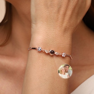 Custom Photo Projection Bracelet, Picture Bracelet with Diamond, Picture Projection Jewelry, Memorial Heart Bracelet, BFF Gift, Gift For Her