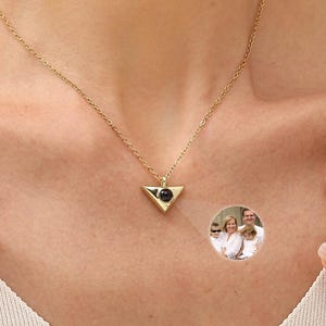 Custom Photo Projection Necklace, Triangle Photo Necklace, Picture Necklace, Memorial Necklace, Personalized Gift, Birthday Gift for Her