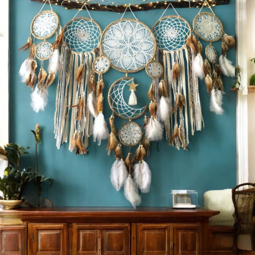 Boho Dream Catcher With Moon and Stars Large Wall Hanging Decor Dream ...