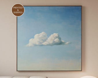 Above Bed Vintage Cloud Canvas, Light Blue Sky Wall Art, Minimalist Cloud Print, Extra Large Square Wall Decor, Scandinavian Nature Artwork