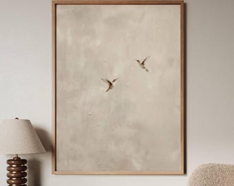 Hummingbird Wall Art Print, Japandi Bird Poster, Neutral Minimalist Wall Decor, Scandinavian Living Room Artwork