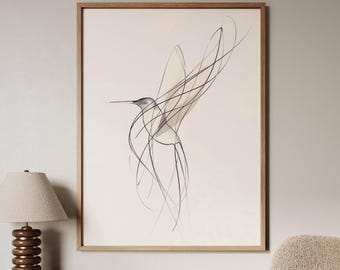 Japandi Bird Wall Art for a Calm Minimal Interior | Soft Neutral Scandinavian Line Print