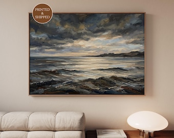 Moody Ocean Sunset Wall Art, Above Couch Dramatic Seascape Print, Modern Abstract Decor for Home Office or Living Room