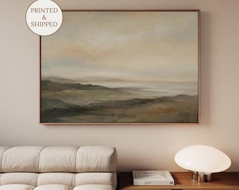 Moody Landscape Wall Art, Extra Large Sage Green Framed Canvas, Japandi Farmhouse Wall Decor for Hallway Art and Apartment Decor