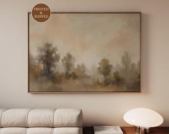 Above Bed Misty Landscape Canvas, Framed Extra Large Vintage Print, French Country Decor for Bedroom, Over The Bed Art