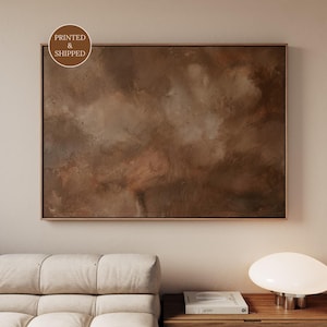Brown Wabi Sabi Wall Art, Textured Horizontal Abstract Print, Framed Japanese Neutral Artwork for Above The Sofa Decor, Minimalist Art