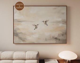 Above Bed Hummingbird Wall Art, Minimalist Japandi Bird Canvas, Extra Large Wabi Sabi Print for Neutral Bedrooms, Zell Wall Decor
