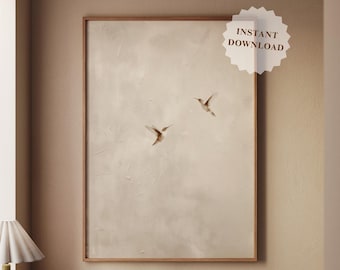 Minimalist Hummingbird Print, Japandi Bird Wall Art, Calm Wall Decoration (Digital Download)