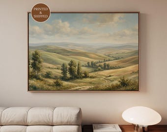 Lienzo de paisaje italiano vintage, decoración de pared toscana verde salvia, lámina de montaña enmarcada para sala de estar de estilo rústico, decoración para encima del sofá