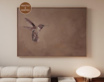 Lámina decorativa de colibrí Wabi Sabi para pared, lienzo minimalista de aves Japandi, arte abstracto enmarcado para encima de la cama, decoración neutra para dormitorio.