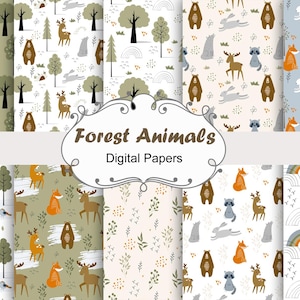 Schattige bosdieren, naadloze patronen, digitaal papier, scrapbooking, babykamer.