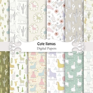 Lindo papel de llama, patrones sin costuras para bebés, paquete de papeles para álbumes de recortes, animales divertidos.