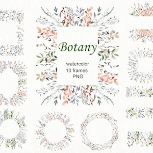 Aquarell Blumenrahmen Clipart, Hochzeitseinladung Kunst, Zarte Elegante Dekor, Border Clip Art Zweig Blätter PNG.