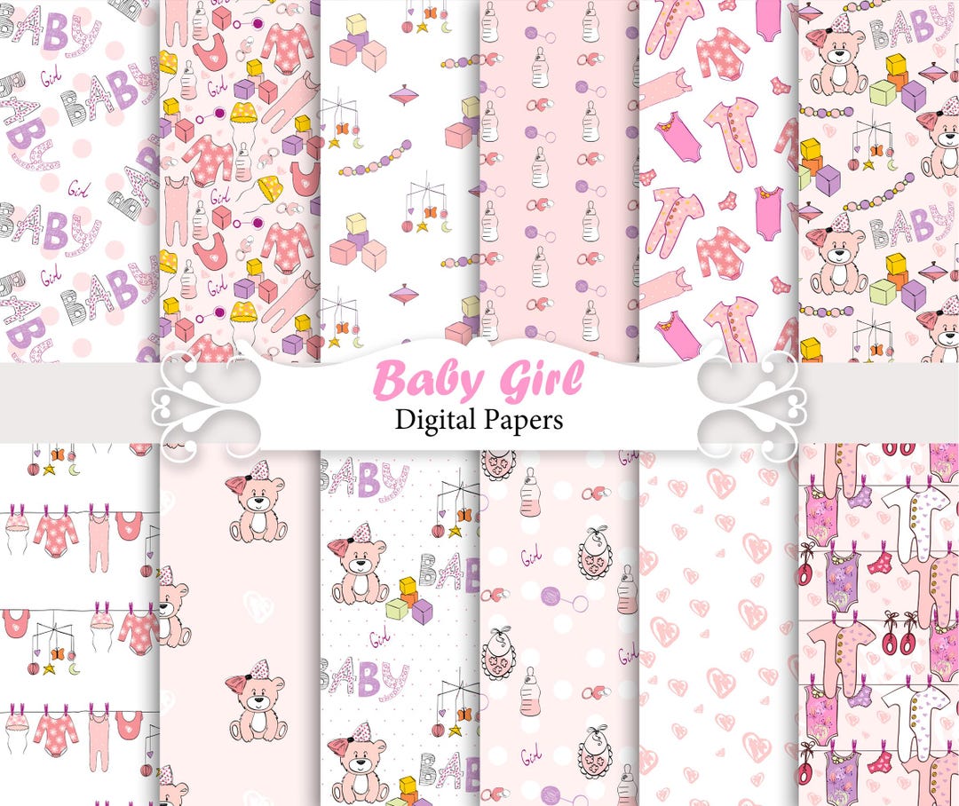 Baby Girl Seamless Patterns, Pink Scrapbook Papers (digital Download ...