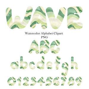 Clipart de alfabeto de ondas em aquarela, monograma inicial png fundo transparente, download digital.
