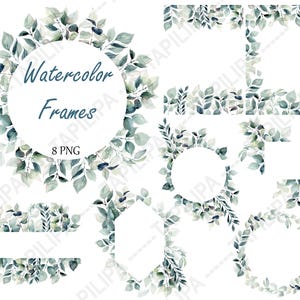 Aquarell Greenery Frames Clipart - Blätter, Hochzeitseinladung Kunst, Elegantes Blumendekor, Png.