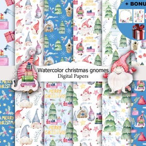 Watercolor christmas gnomes papers.