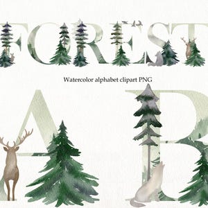 Alphabet, lettres et chiffres de la forêt aquarelle, clipart png.