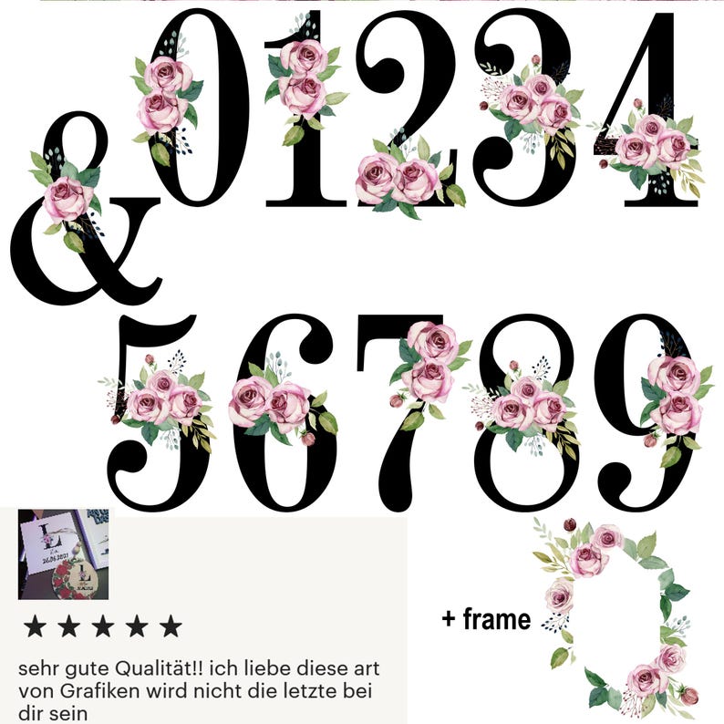 Numbers With Roses Watercolor Floral Alphabet Clipart PNG, Black Letters and Numbers With ...