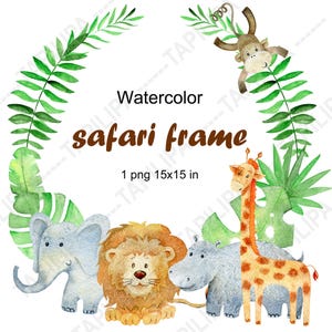 Cadre d'animaux à l'aquarelle, jolie fête prénatale, couronne d'animaux de safari.