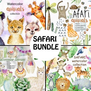 Watercolor animals bundle, safari animals, kids clipart, llama, african animals, portrait, giraffe, panda, floral, nursery art, frames.