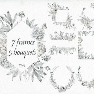 Aquarell Hortensien Rahmen Clipart, Blumen, Blumenkranz png.