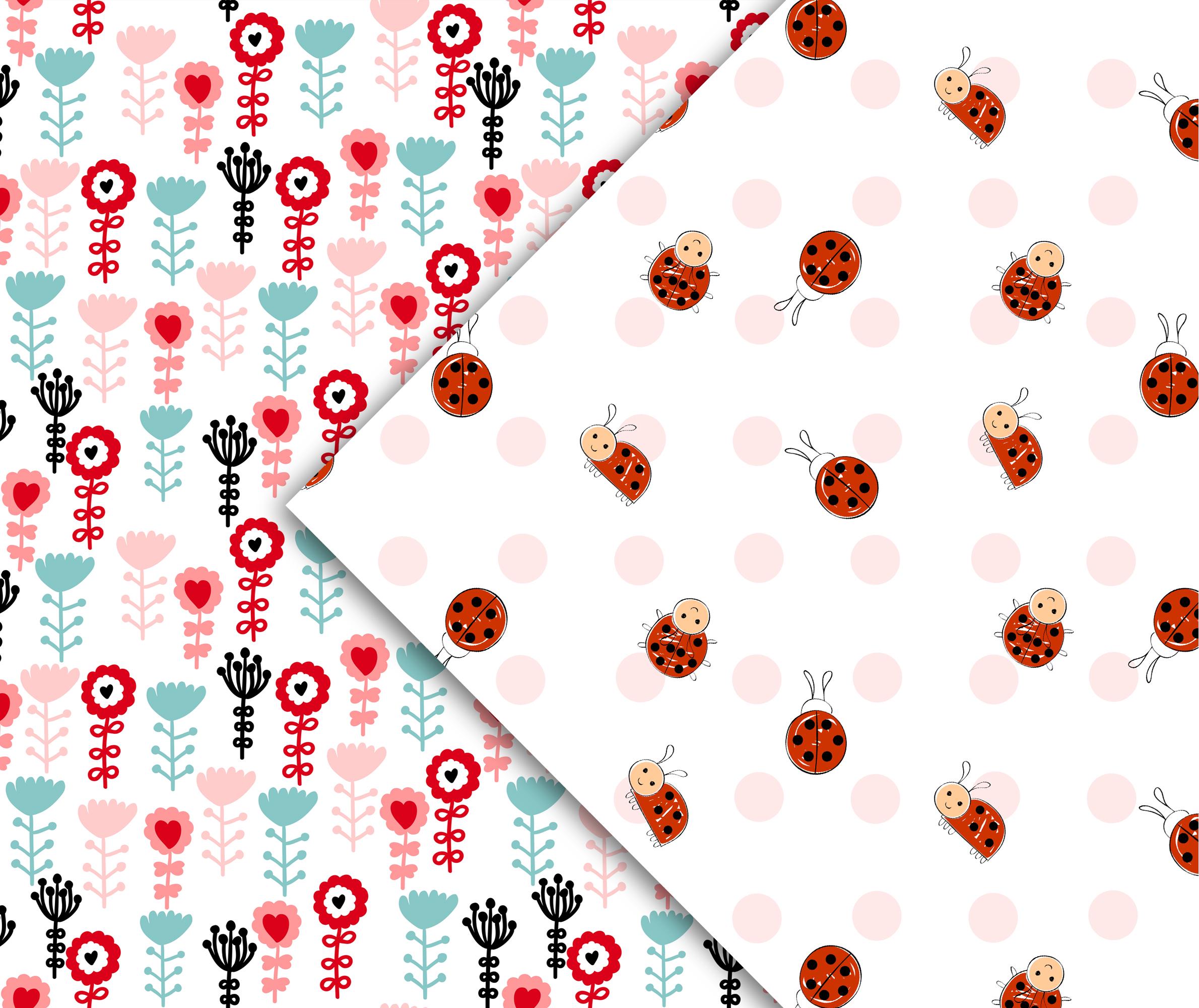 Cute Ladybug Papers, Kids Seamless Patterns. - Etsy