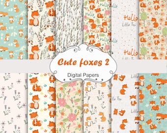 Cute foxes, Seamless Patterns, Digital Paper, Scrapbooking, Baby Nursery art.