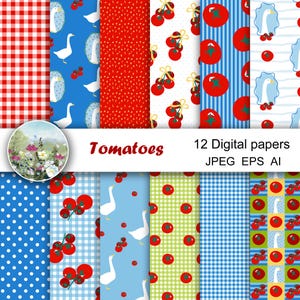 Tomaten digitaal papierpakket, naadloze vectorpatronen, eps.