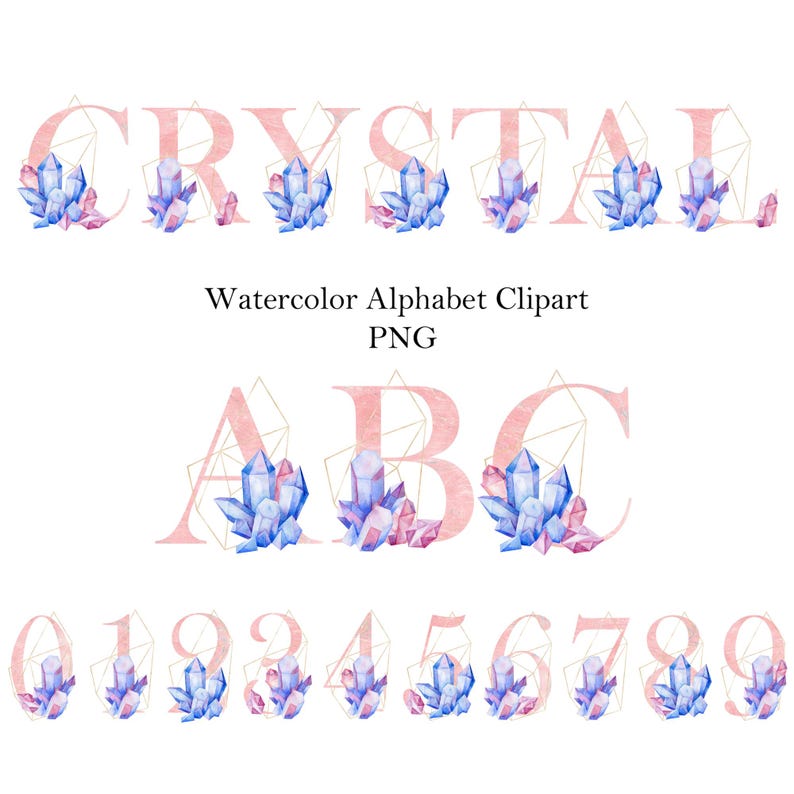 Watercolor Crystal Alphabet Clipart: Pink Gemstone Letters (PNG Digital ...