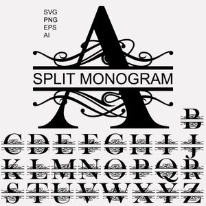 Split Monogram Letters Clipart, Swirl Alphabet Initials, Png Svg Eps Ai Files, Digital Download.