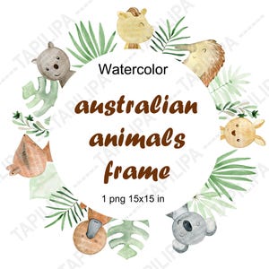 Cadre png d'animaux australiens à l'aquarelle, jolie fête prénatale, couronne d'animaux rigolos.
