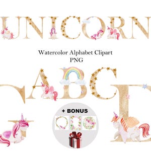 Aquarel schattige eenhoorns alfabet, kinderalfabet, monogram, naammaker, clipart png.