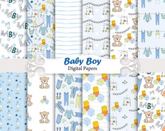 Baby Boy Seamless Papers, Scrapbook Pattern, Digital Download.