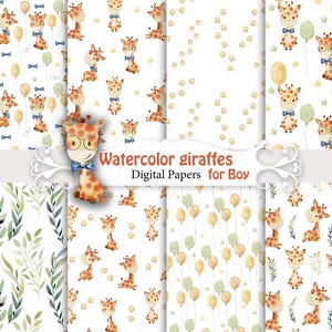 Aquarell Giraffen Papiere für Jungen, Baby nahtlose Muster, Scrapbook Papiere Pack.