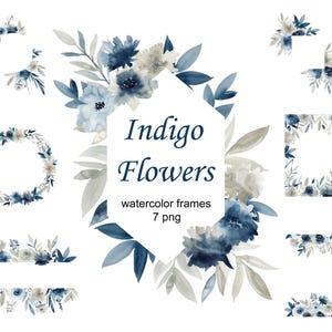 Aquarell Blumen Rahmen Clipart, Blaue Pfingstrosen, Hochzeitseinladung Kunst, Elegantes Blumendekor, Border Clipart, PNG.
