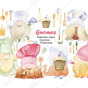 Clipart aquarelle de gnomes de chef - scrapbooking pour enfants, travaux manuels, art thème de la cuisine.