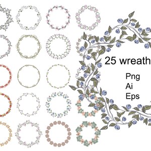 Clipart de couronnes de fleurs, cadres vectoriels, cadres décoratifs png.