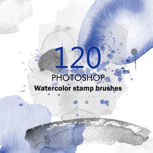 120 pennelli per timbri PHOTOSHOP ad acquerello, schizzi di pennelli ad acquerello, texture di carta per acquerello.
