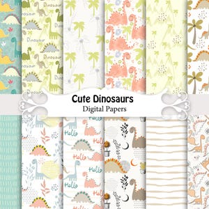Lindos dinosaurios, papeles de animales, patrones sin costuras para bebés, papeles para álbumes de recortes para niños.