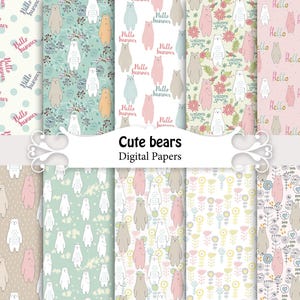 Süße Bären Papiere, Waldtiere Muster Muster, digitale Papiere, Scrapbooking, Baby Kinderzimmer Kunst.