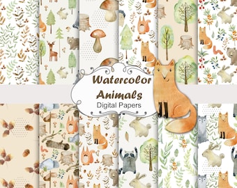 Forest animals, Seamless Patterns, Digital Paper, Scrapbooking, Baby Nursery.