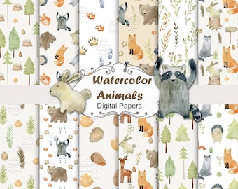 Animali del bosco, modelli senza soluzione di continuità, carta digitale, scrapbooking, cameretta dei bambini.