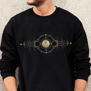 Mystic Moon And Sun Sweatshirt, Mystical Moon Phase Sweater, Moon Phase Sun Hoodie, Boho Celestial Moon Sweatshirt, Spiritual Sweatshirt