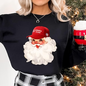 トランプ クリスマス スウェットシャツ、クリスマスを再び素晴らしいものに、面白いトランプ クリスマス スウェットシャツ、サンタ スウェットシャツ、MAGA サンタ クリスマス シャツ