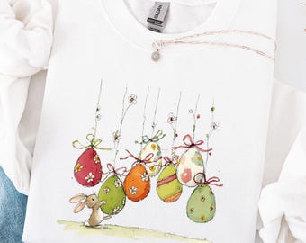 Easter Bunny Sweatshirt Spring Bunny Sweater Easter Egg Design Sweatshirt Spring Holiday Crewneck Floral Easter Pullover