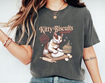 Camiseta Comfort Colors® con diseño de galletas para gatos, linda camiseta de panadería con galletas de gatitos, divertidos regalos de repostería para ella, camiseta de repostera para amantes de los gatos, camiseta de gatito