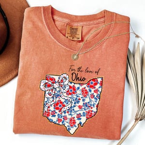Chemise carte de l'Amérique Comfort Colors®, chemise State America, lot de l'Amérique, carte florale, 4 juillet, coup de pinceau, carte preppy de l'état du Midwest