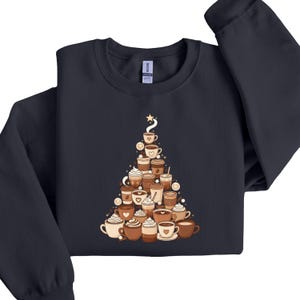 Coffee Cup Christmas Tree Sweatshirt, Holiday Latte Lover Hoodie, Barista Coffee Drinks Christmas Pullover, Winter Café Sweater image 6
